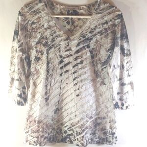 Jess and Jane Women's Brown and White 3/4 Sleeve Top - Size S Small